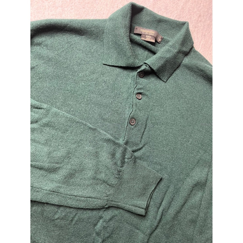Giorgiolini Italy Pure Merino Wool Long Sleeve Polo Sweater hunter Green Men XXL